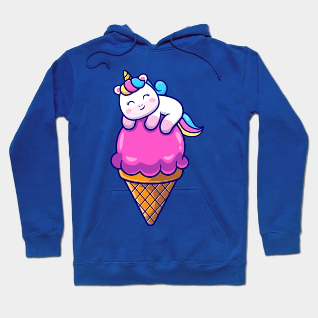 Cute Unicorn On Ice Cream Cone Cartoon Hoodie by Catalyst Labs